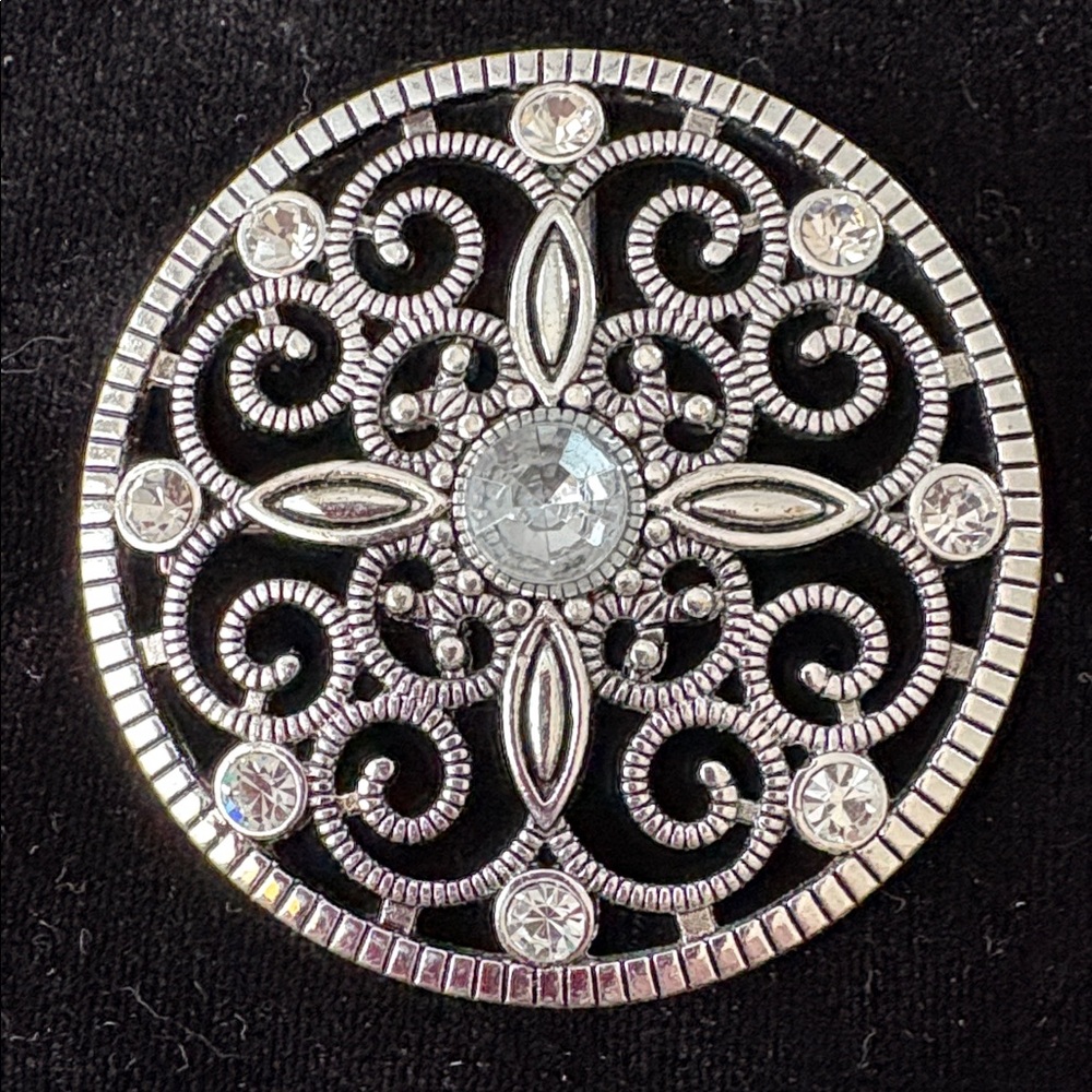 Silver Decorative Brooch with Clear Accents